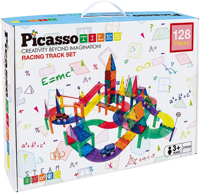 PicassoTILES 畢卡索 磁力積木 賽車軌道 128片, 1套, 多色