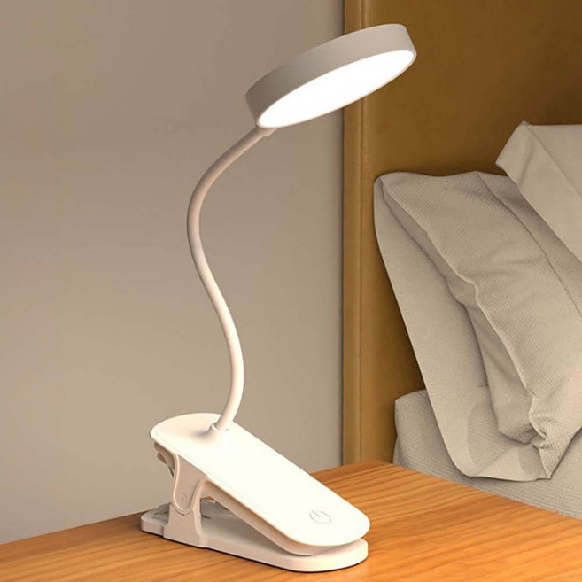 Kyhome 夾式LED學習護眼檯燈 智能觸控閱讀燈 床頭小夜燈 圓頭, 白色