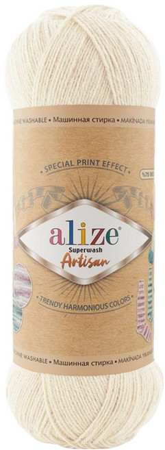 alize 슈퍼워시 아티산 뜨개실, 01 아이보리, 1개