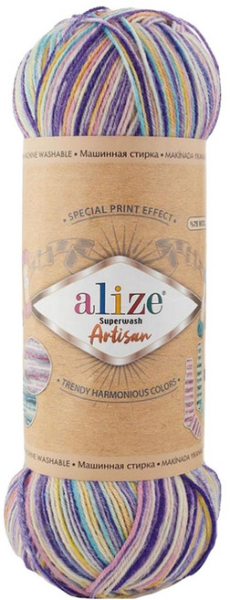 alize 슈퍼워시 아티산 뜨개실, 9003 퍼플스카이혼합, 1개