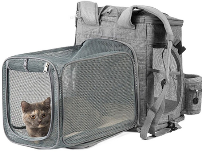 LDLC 티티펫 반려동물 스퀘어 프론트 확장형 백팩 이동가방, 그레이, 1개