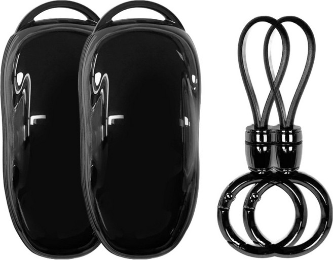 레인윙스 자동차 스마트키 투명 젤리 케이스 2p + 키링 2p 세트, 블랙, 테슬라 01