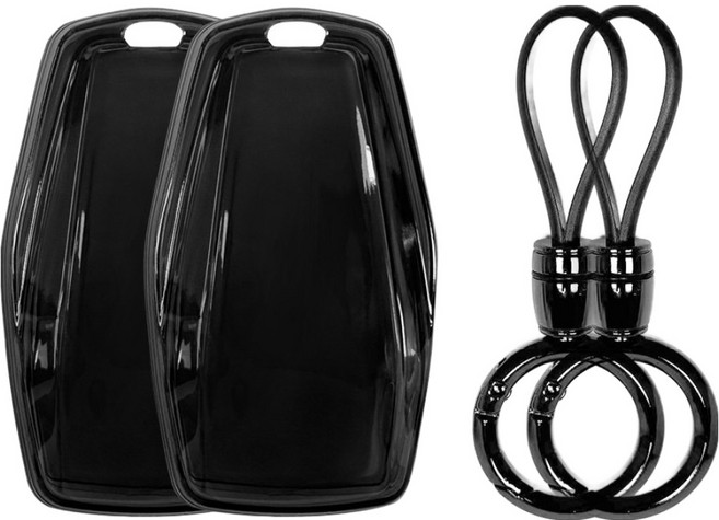 레인윙스 자동차 스마트키 투명 젤리 케이스 2p + 키링 2p 세트, 블랙, 르노삼성 03