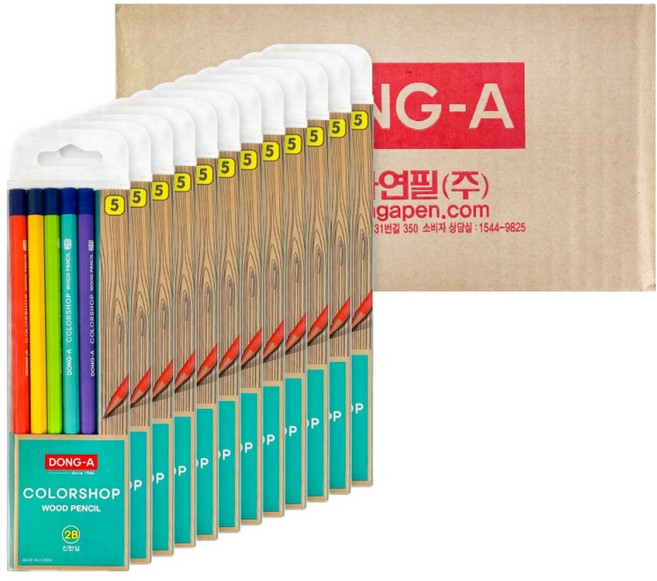 DONG-A Color Shop 六角鉛筆 2B 5入, 黑色, 12套