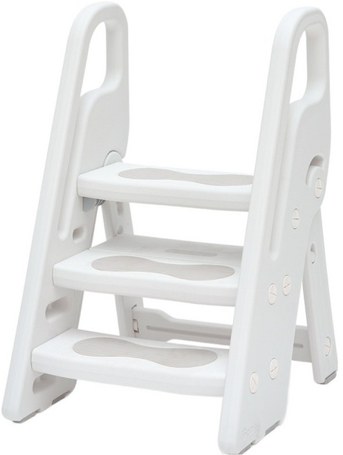 아이팜 접이식 3단 손잡이 디딤대, 화이트, 1개