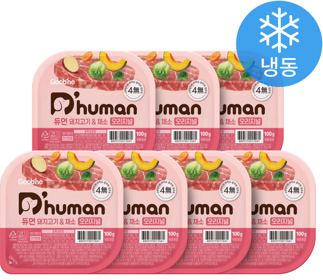 듀먼 전연령 강아지 채소 오리지널 화식사료 용기형 냉동, 100g, 7개, 돼지