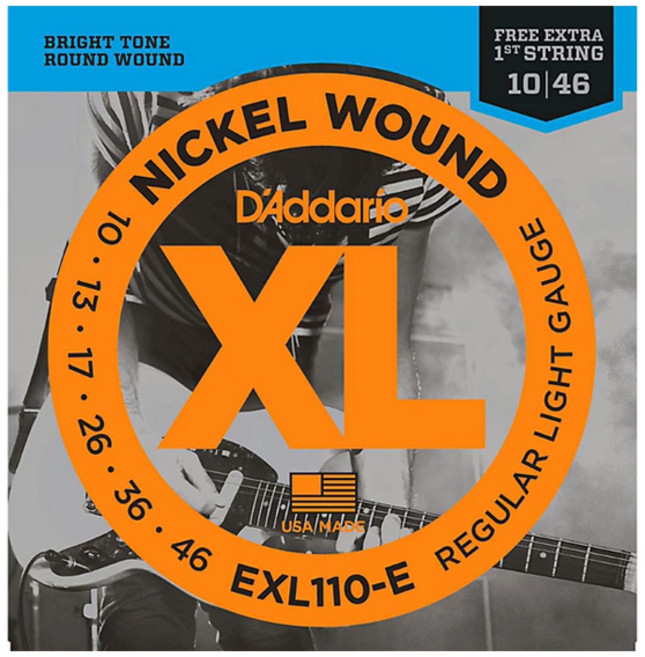 다다리오 일렉기타 스트링 + E선 세트, 혼합색상, EXL110-E, 1세트