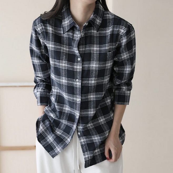 andstyle 女性外刷毛小格紋日常法蘭絨襯衫 264964