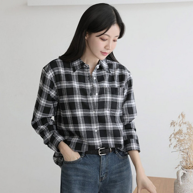 andstyle 女性外刷毛小格紋日常法蘭絨襯衫 264964