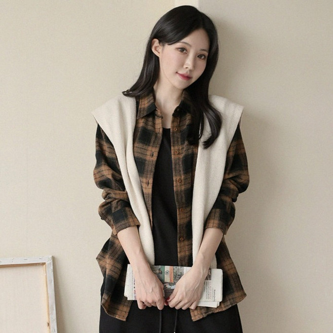 andstyle 女款外刷毛大格紋冬季日常法蘭絨襯衫 264963