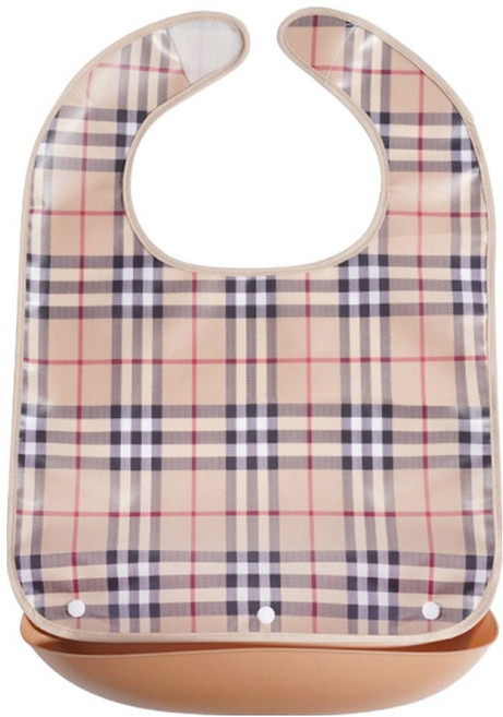 YUNMI 3D立體老人圍兜/成人圍兜/銀髮族圍兜/大童圍兜/長輩口水兜 調節頸圍 防水防油, 卡其色, 1個