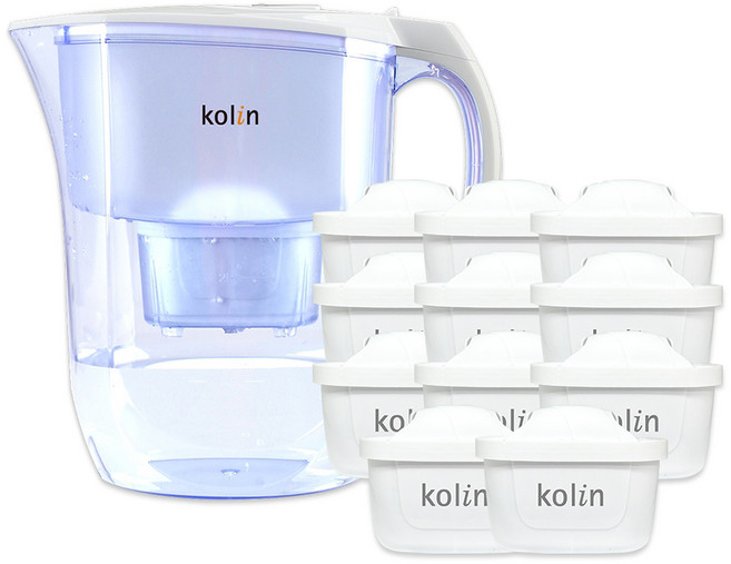 Kolin 歌林 四重精濾濾水壺 + 濾芯 11個, 白色, 1組