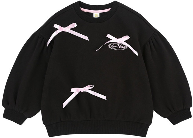 헤이미니 여아용 러브 엔젤 리본 밍크 기모 티셔츠