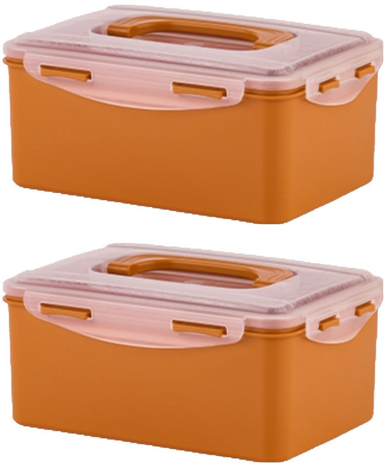 ecosense 황토 누름이 직사각 밀폐용기, 2개, 2.7L