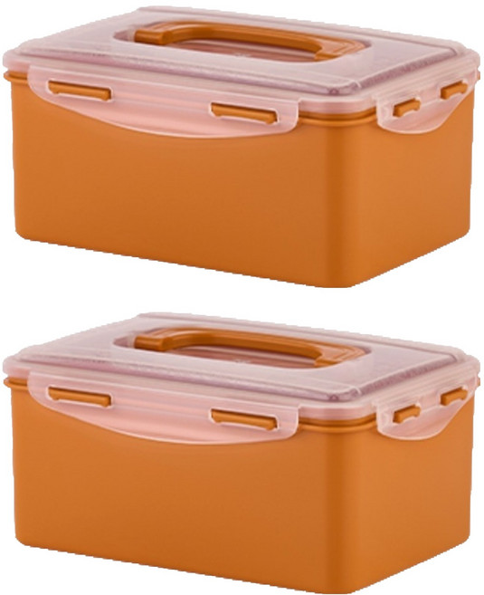 ecosense 황토 누름이 직사각 밀폐용기, 2개, 3L