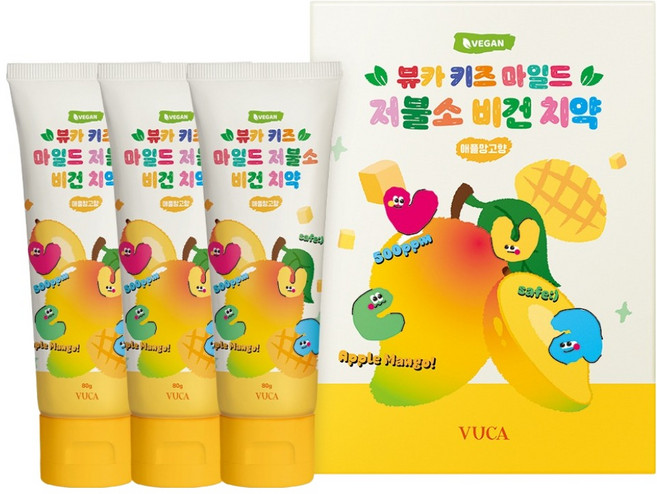 뷰카 키즈 마일드 저불소 비건치약 애플망고향 3p, 240g, 1개