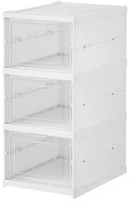 아크릴 투명 접이식 신발장, 화이트, 3단