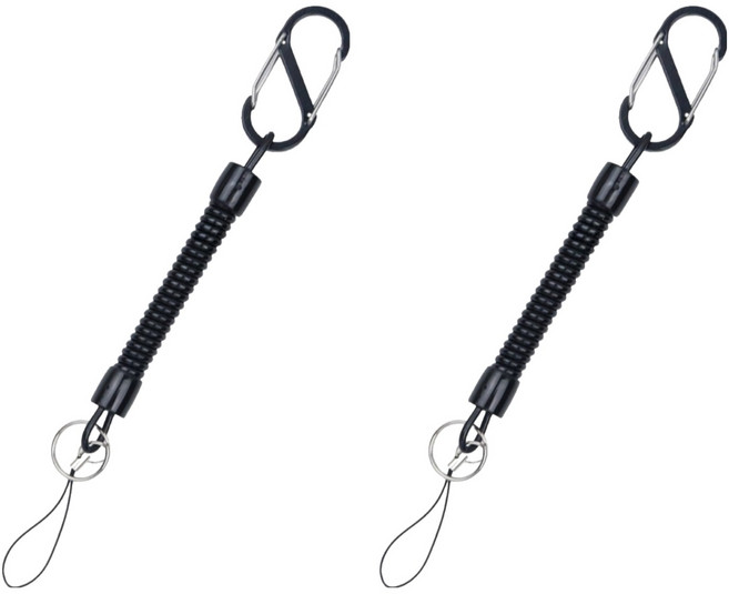 넥스픽 스프링타입 열쇠고리 휴대폰 도난방지 스트랩 18cm, 블랙, 2개