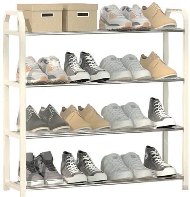 쿠쏘 조립식 신발장 수납 정리대 수납랙 4단 65cm, 화이트, 1개