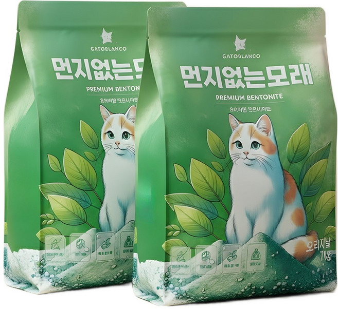 가또블랑코 응고형 먼지없는 고양이 모래, 7kg, 2개