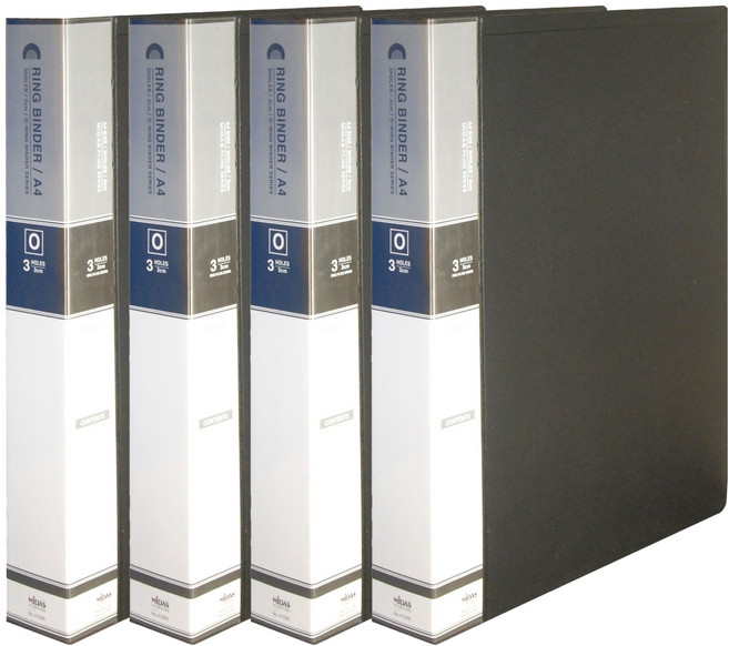 마이다스 PP칼라 O링 바인더 3공 민 3cm A4, 흑색, 4개