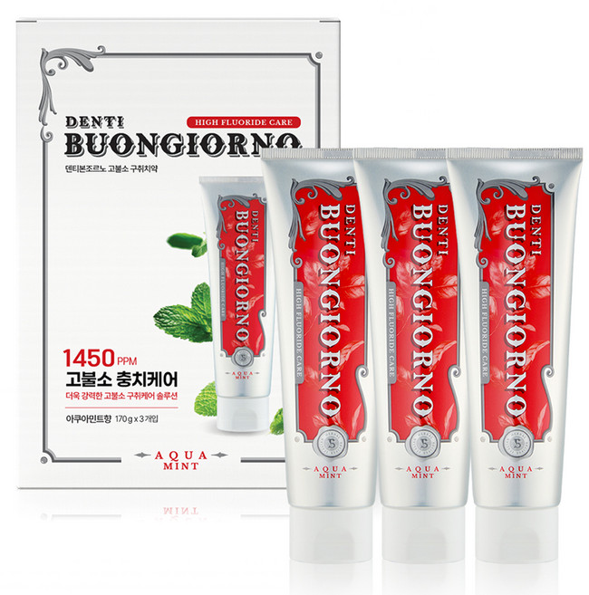덴티본조르노 구취제거 1450 고불소 치약, 170g, 3개