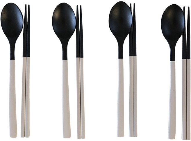克萊因傳統漆器黑色餐具4人組, 象牙白, 1套, 湯匙 4p + 筷子 4p
