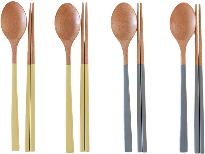 너도밤나무 투톤 수저 4인 세트, 옐로우, 블루, 1세트, 숟가락 4p + 젓가락 4p