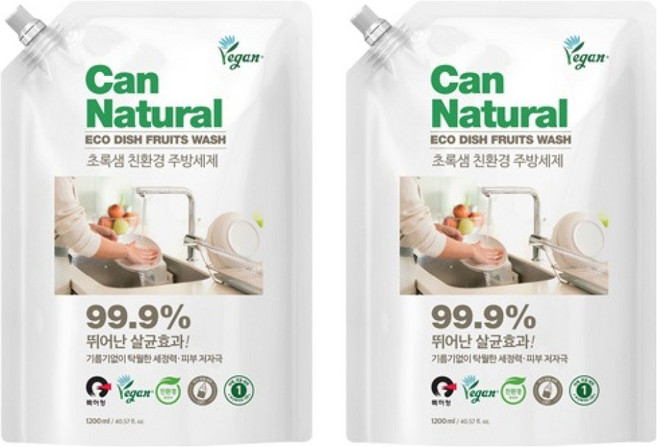 지크린 초록샘 친환경 천연 주방세제 젖병세척이 가능한 주방세제, 1.2L, 2개