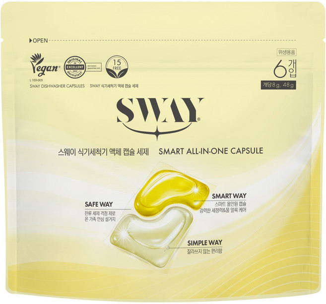 스웨이 식기세척기 올인원 액체캡슐 세제 6p, 48g, 1개