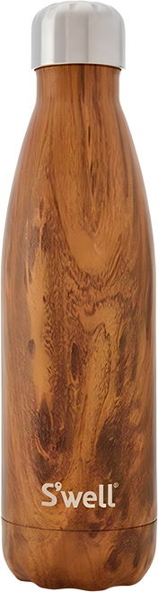 S'well Wood-Teak wood 17oz 美國時尚不鏽鋼保冷保溫瓶, 1個, 500ml, 棕色