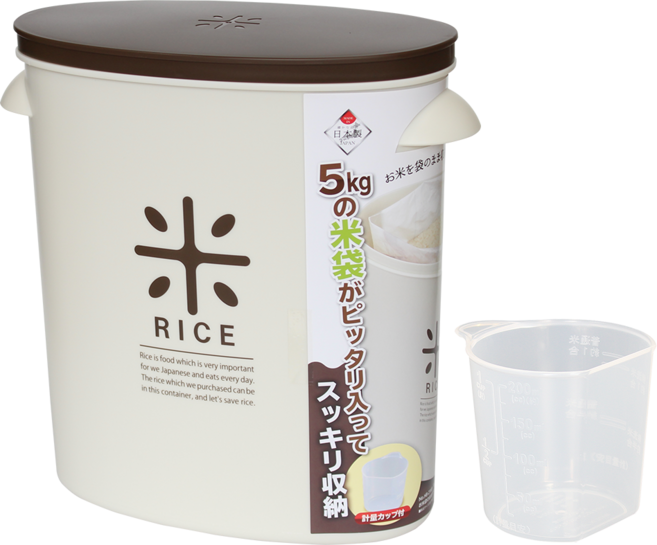 PEARL LIFE 珍珠金屬 日本製 袋裝米桶5kg 附量杯 儲米桶 米箱, 1個, 棕色