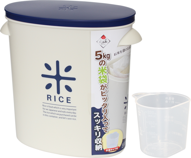 PEARL LIFE 珍珠金屬 日本製 袋裝米桶5kg 附量杯 儲米桶 米箱, 1個, 海軍藍色
