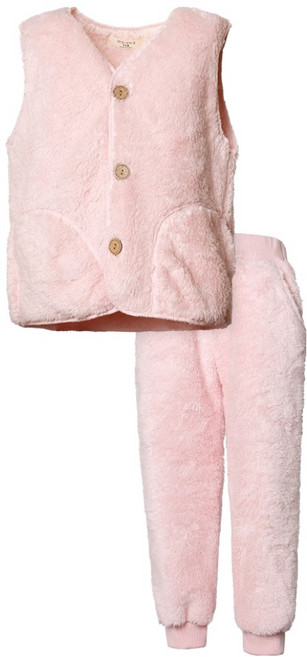 유라비 아동용 뽀글이 수면 조끼 베스트 밴딩 조거 팬츠 상하의 세트