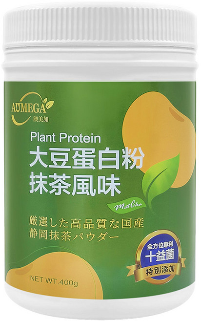 AUMEGA 澳美加 抹茶風味大豆蛋白粉, 1個, 400g