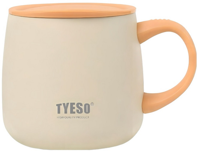 TYESO 泰碩 陶瓷內膽大肚馬克杯附蓋, 暖霧橙, 355ml, 1個