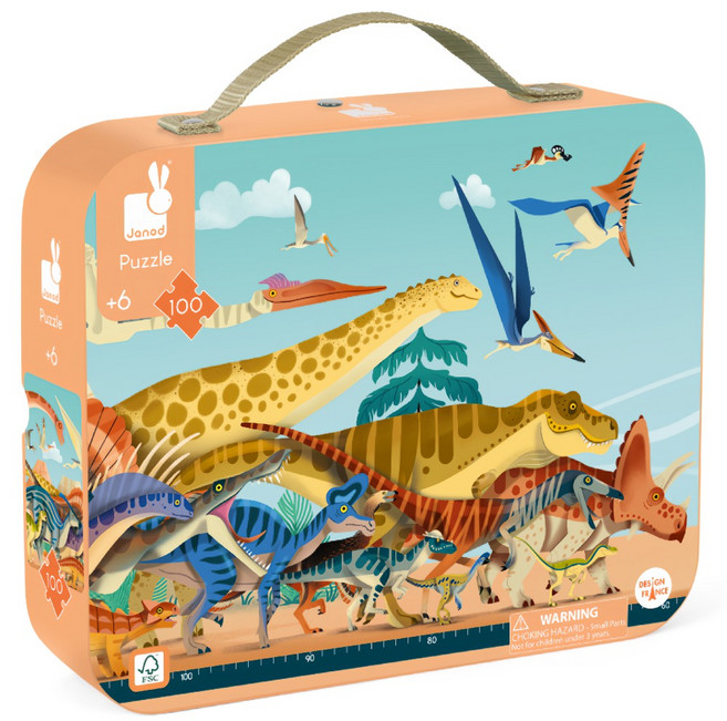 Janod 厚片拼圖, 100片, 1個, 恐龍時代 多色