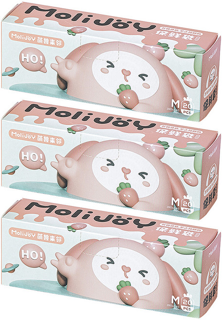 MoliJoy 萌獸來臨 保鮮袋 泡泡粉, 中, 20入, 3盒