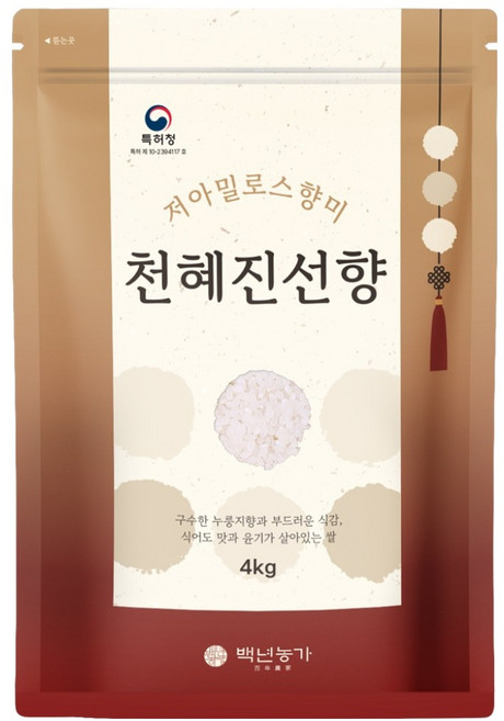 백년농가 천혜진선향 백미 상등급, 1개, 4kg
