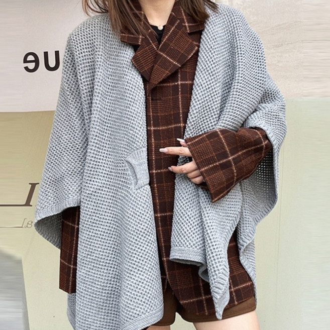 DMELD 女款大型針織披肩斗篷