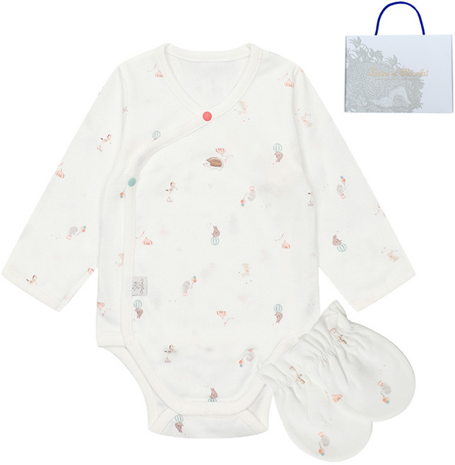 Tartine et Chocolat 新生兒用 UOG Rhea 新生兒連身衣 + 防抓手套 禮盒組 + 購物袋