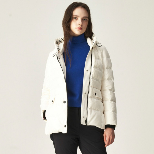 올리비아로렌 여성용 배색 레터링 후드다운 VVCKD5W151