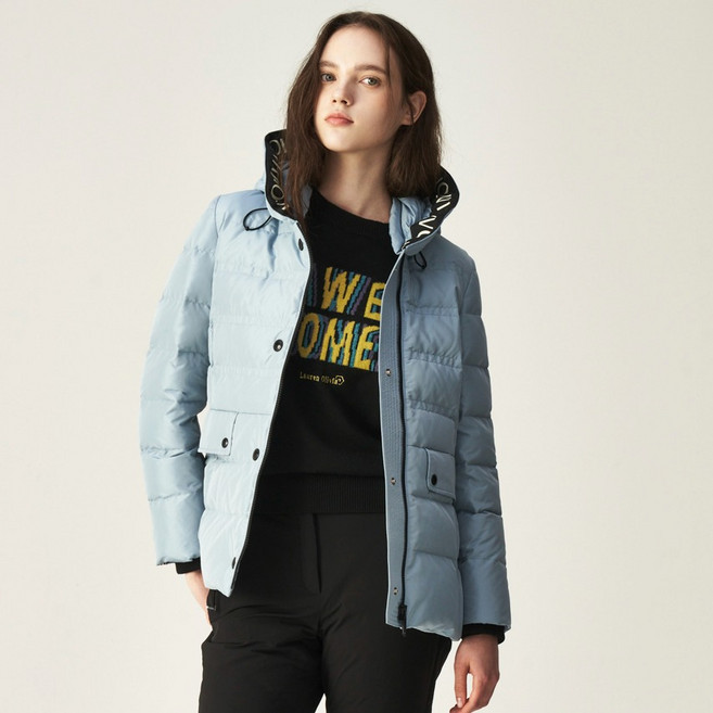 올리비아로렌 여성용 배색 레터링 후드다운 VVCKD5W151