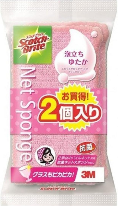 3M Scotch-Brite 百利 網狀海綿菜瓜布, 粉色, 2個裝, 1組