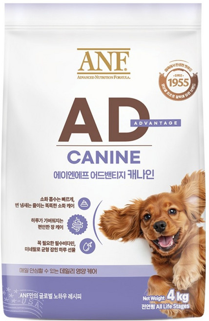 ANF 전연령 강아지 어드밴티지 캐나인 건식사료, 4kg, 1개, 소