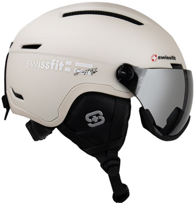 스위스핏 라피네 스키 스노우 고글 일체형 바이저헬멧, 아이보리, 1개