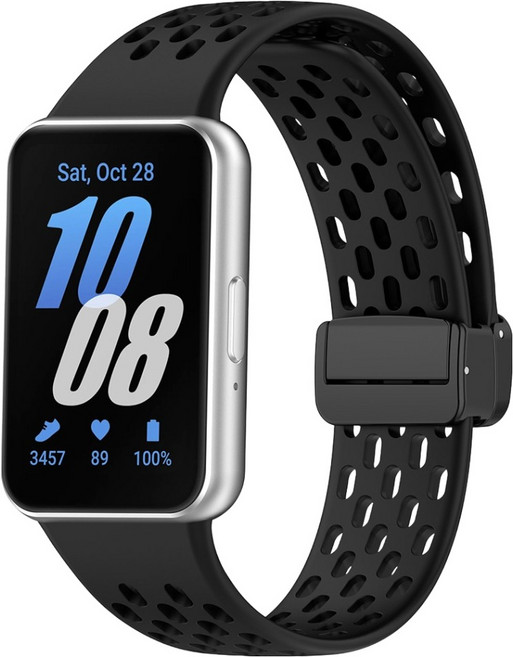 워치스탠다드 에어홀 실리콘 마그네틱 D버클 스트랩, 블랙, 1개