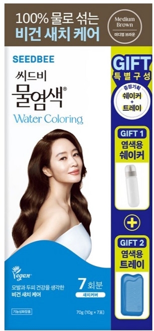 씨드비 프리미엄 물염색제 7회분 + 염색용 쉐이커 + 트레이 세트, 04 미디엄브라운, 1세트