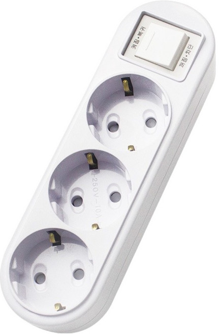 에코파워탭 국내 제조 선 없는 일자형 과부하차단 멀티탭 3구, 화이트, 1개, 180mm