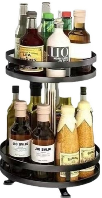 헬로우디 주방 회전형 다기능 원형 선반 2단, 블랙, 1개